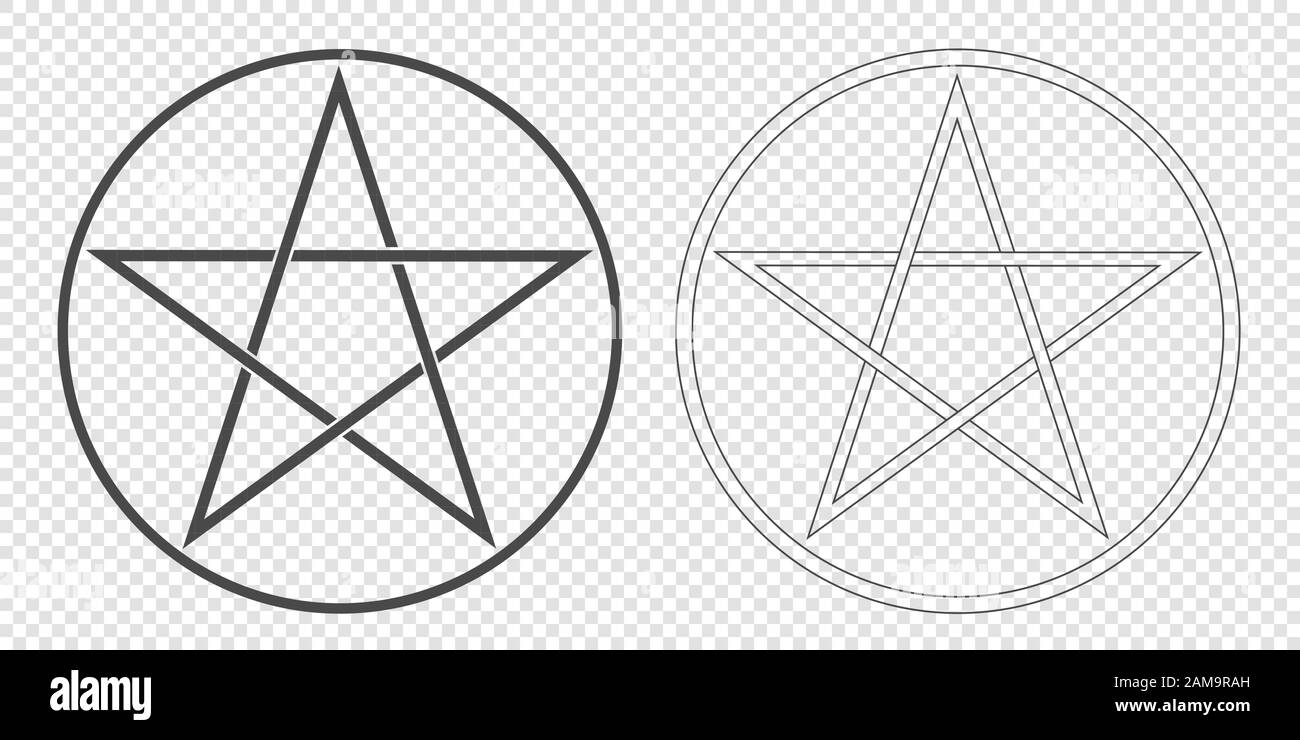 Illustration of a Pentagram, a five-pointed star in a circle. Esoteric or magic symbol of Occultism and Witchcraft. Isolated on transparent background Stock Vector