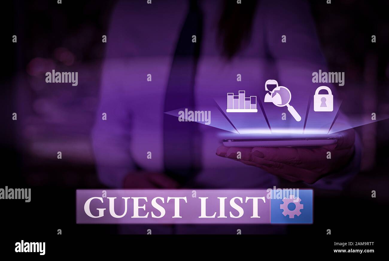 Writing note showing Guest List. Business concept for a list of showing ...