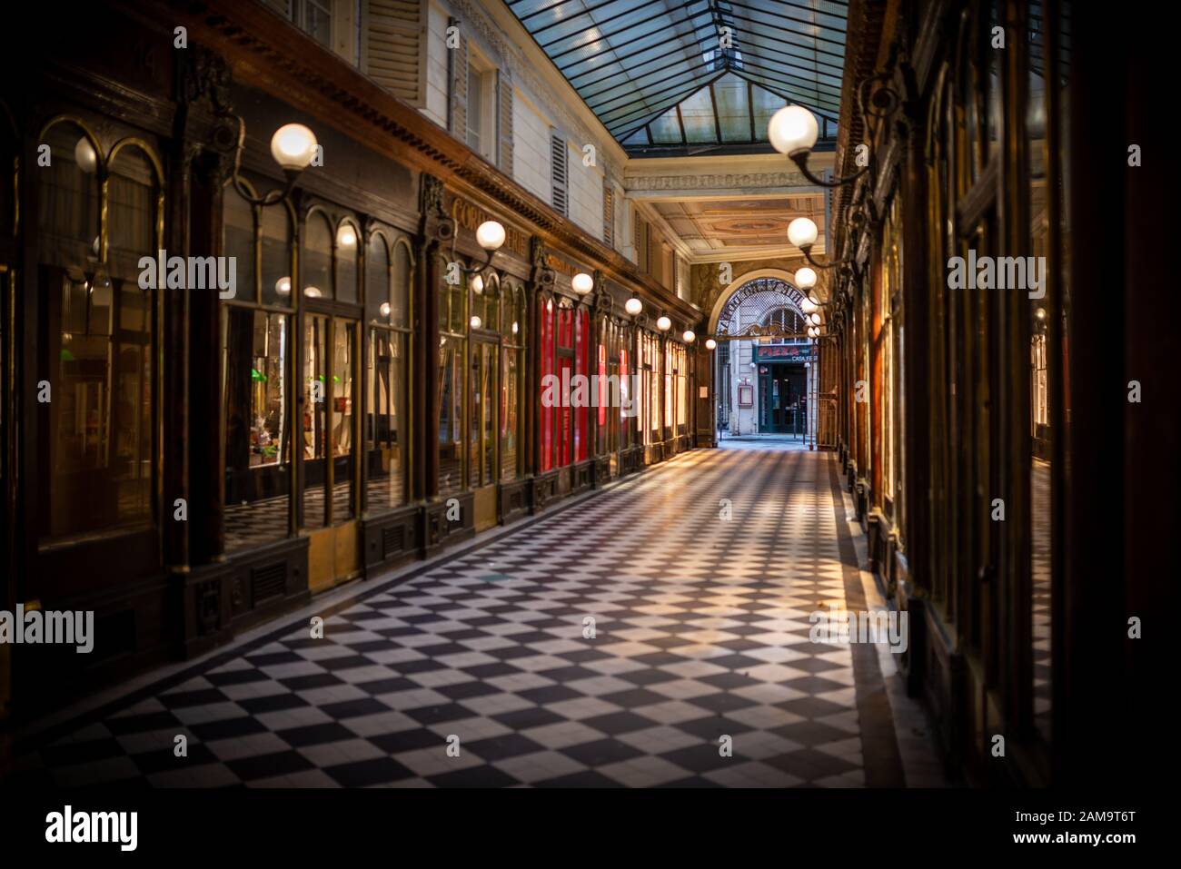 Vero-Dodat covered passage, taken early morning with no people, taken during a winter morning, Paris, France Stock Photo