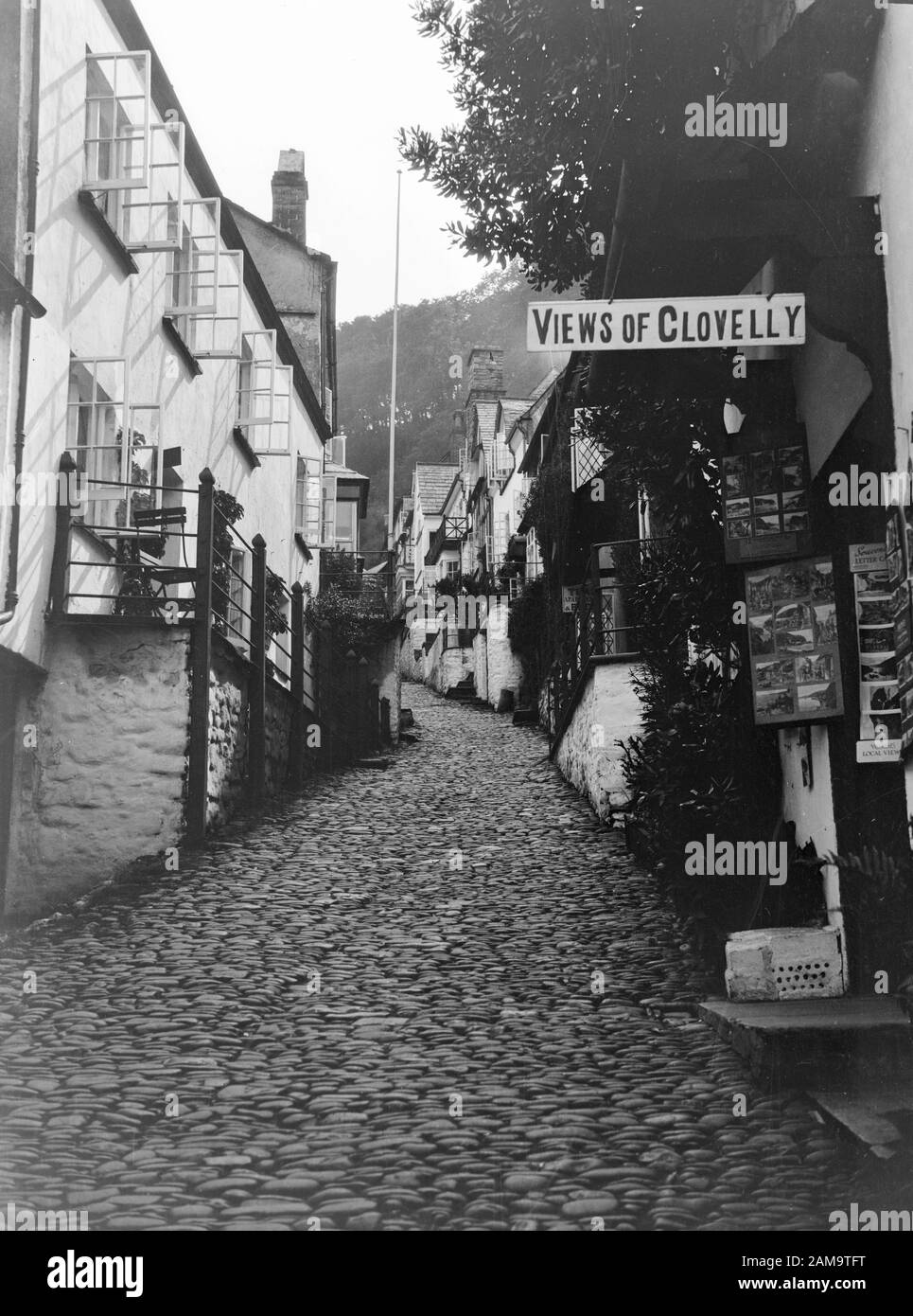 Archive image circa 1920s of Clovelly High Street, Devon, UK. Scanned from original negative Stock Photo
