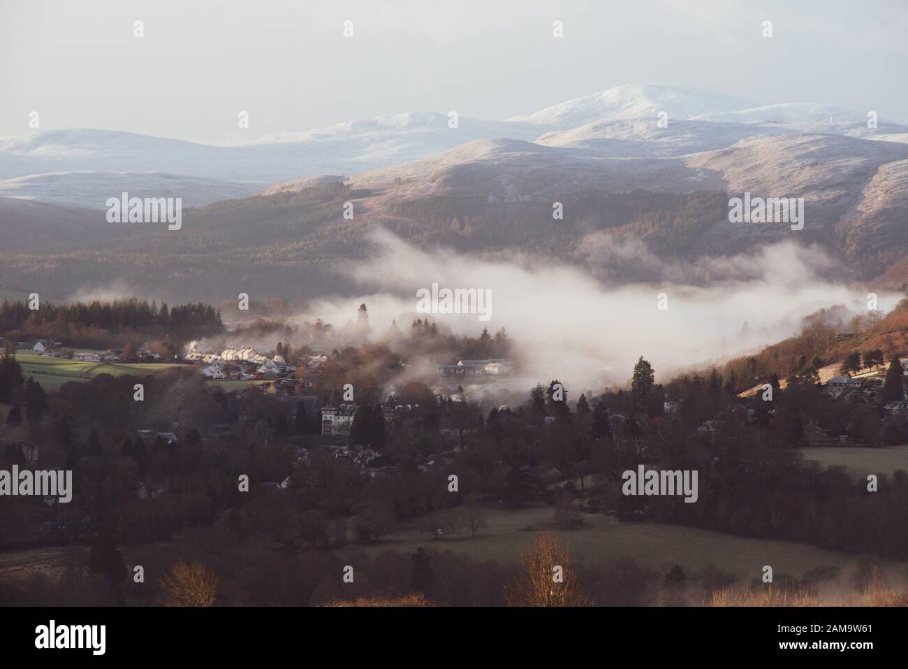 strathpeffer view from heights of Keppoch with cold fog Stock Photo