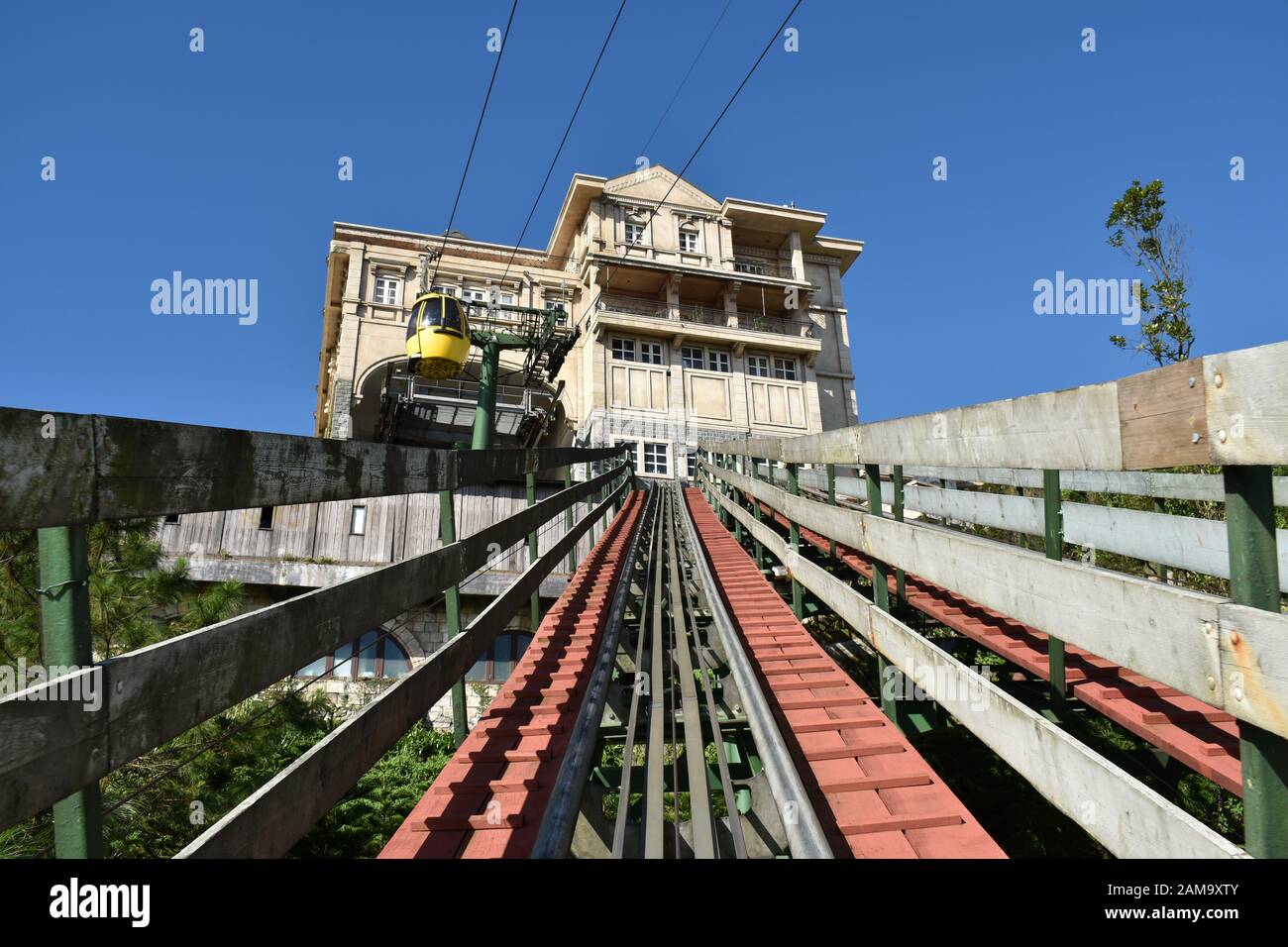 Danang Vietnam January 6, 2020 roller coaster running on track at Ba