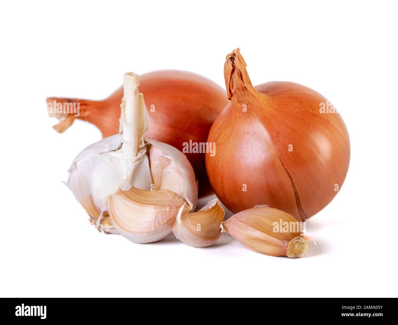 Garlic and onion isolated on white background Stock Photo - Alamy