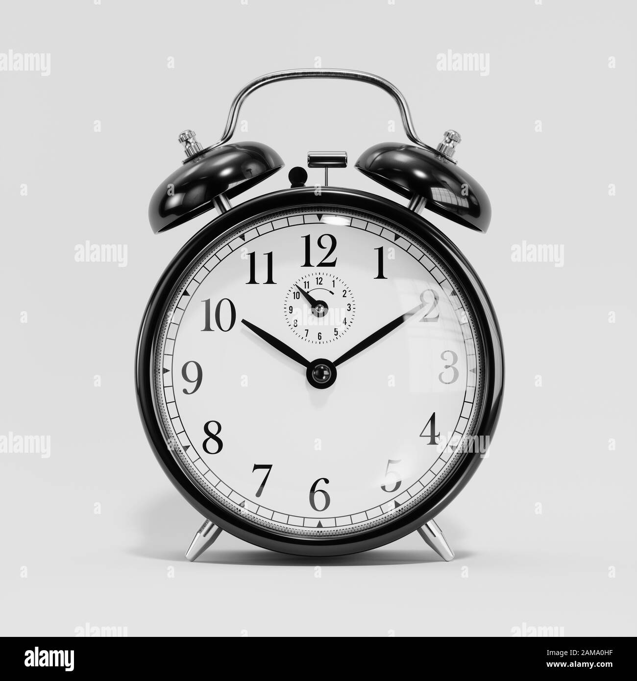 Classic black table clock isolated on a white background. 3d render ...