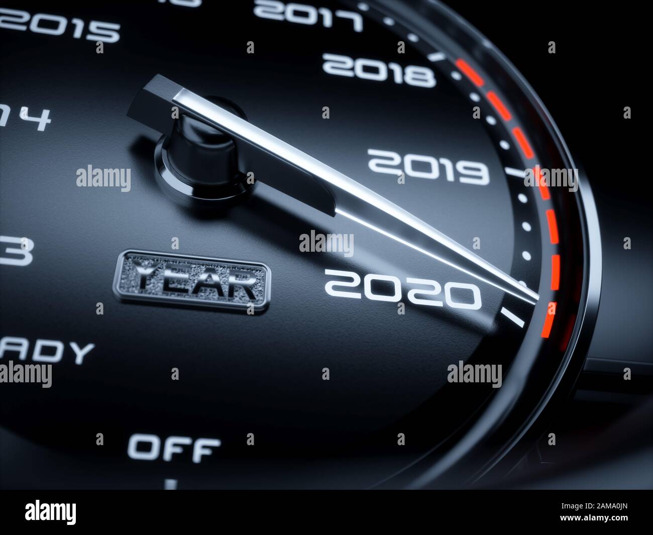 2020 year car speedometer countdown concept. 3d rendering illustration Stock Photo