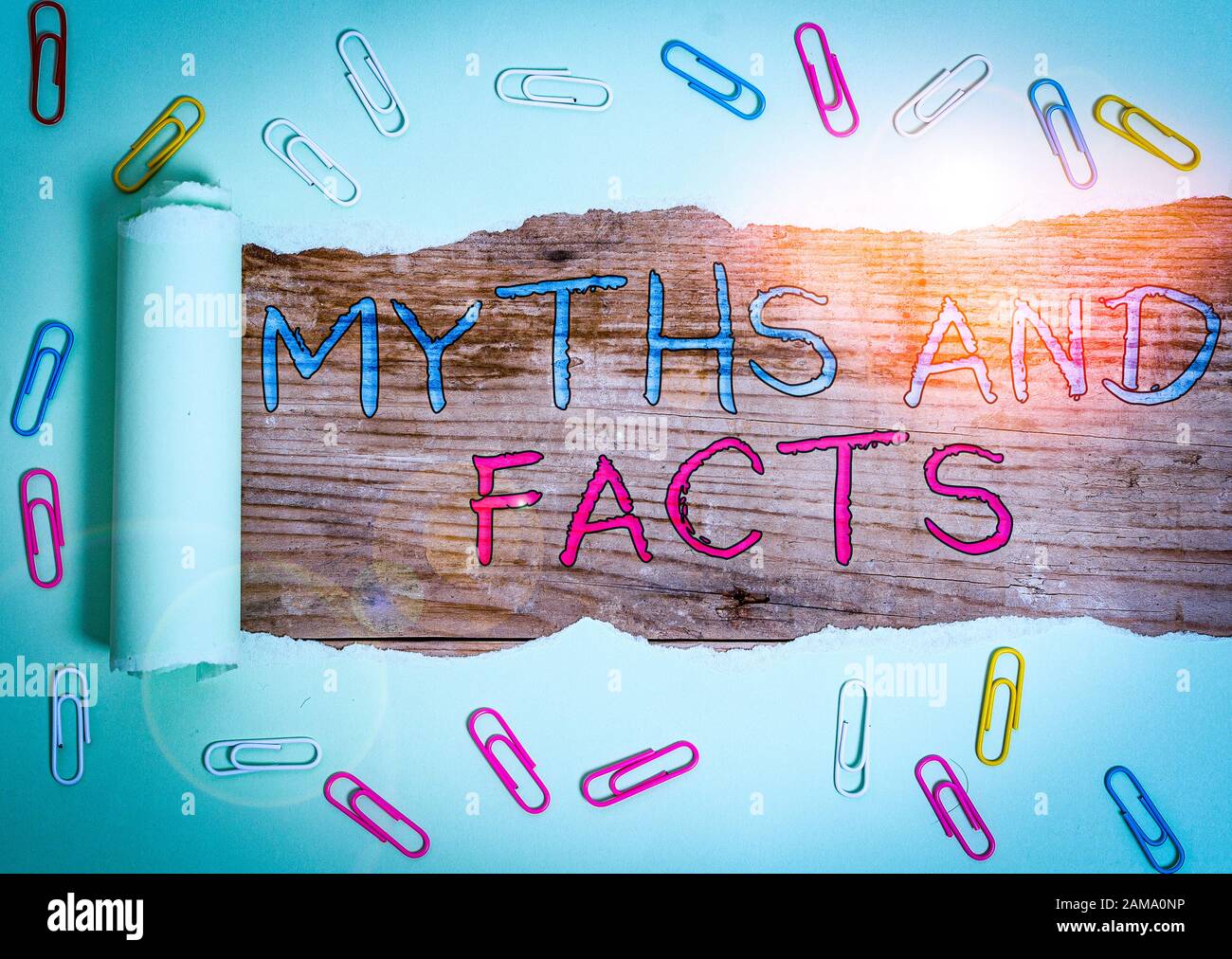Writing note showing Myths And Facts. Business concept for Oppositive