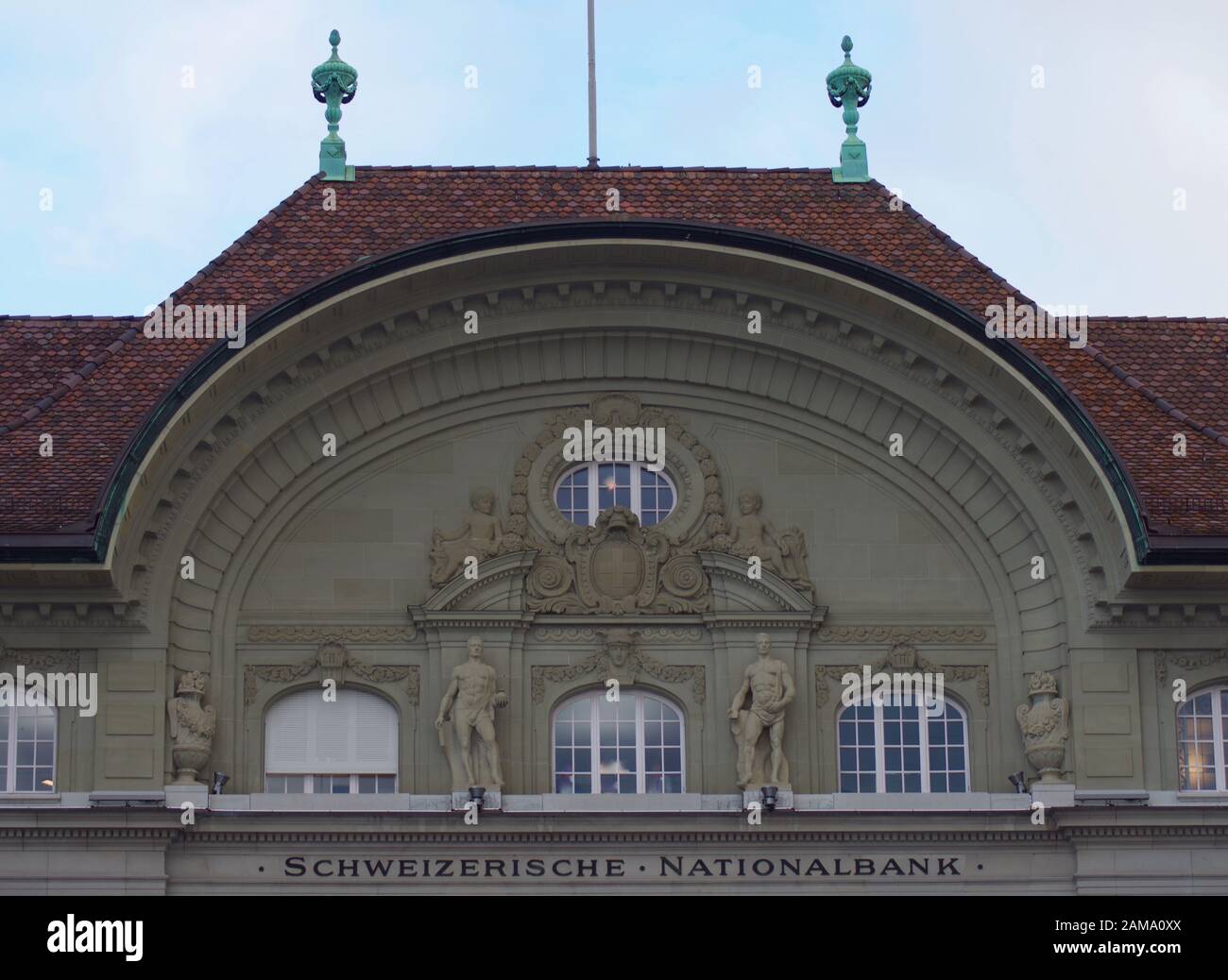 Close view of Swiss National Bank in Bern, Switzerland. Headquarter of Swiss money management. Stock Photo