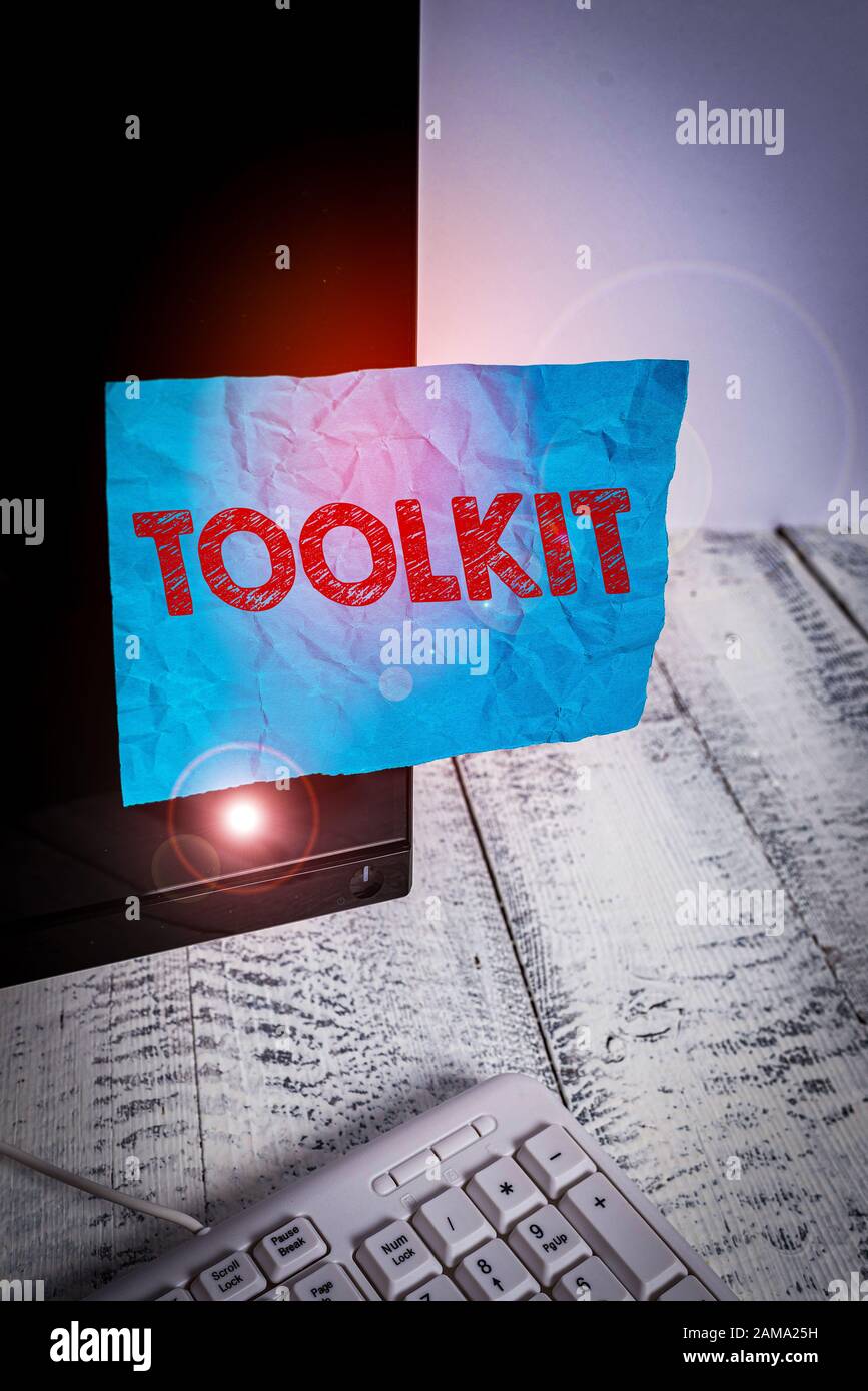 Handwriting text Toolkit. Conceptual photo set of tools kept in a bag ...