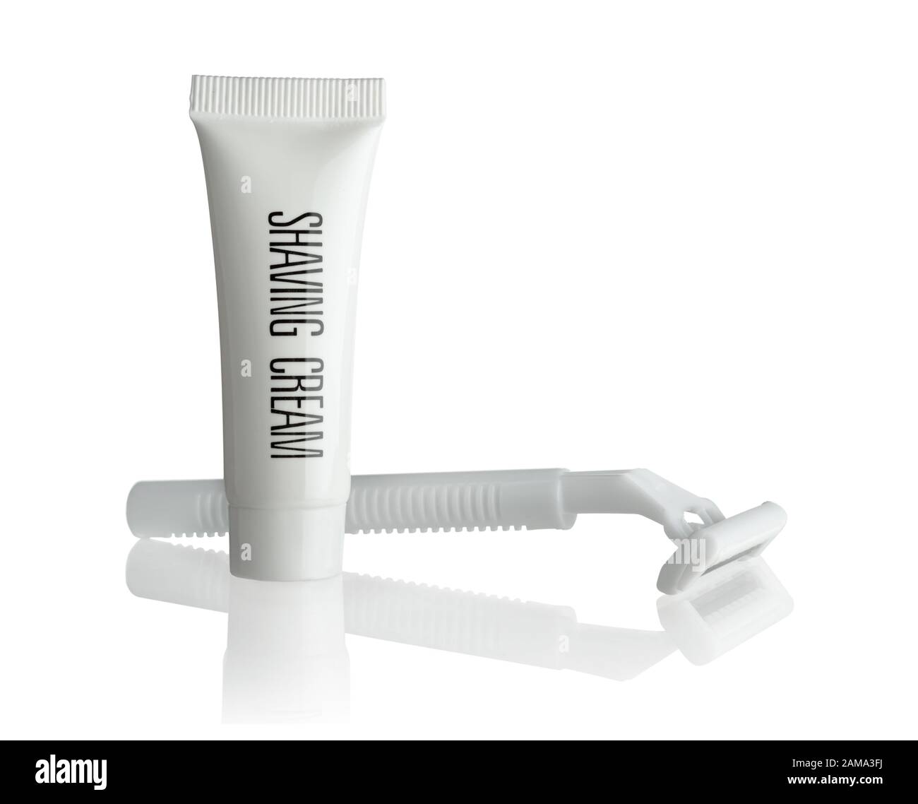 Disposable shaver and shaving cream isolated on white background Stock