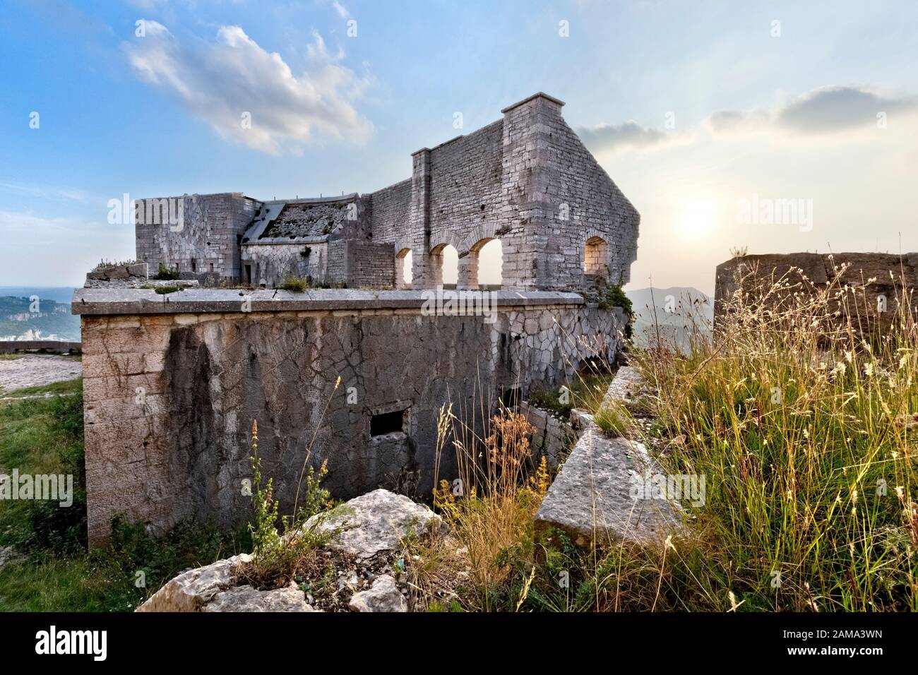Ruins of Fort Mollinary, a military structure built by the Austrians in the 19th century. Monte, Verona province, Veneto, Italy, Europe. Stock Photo