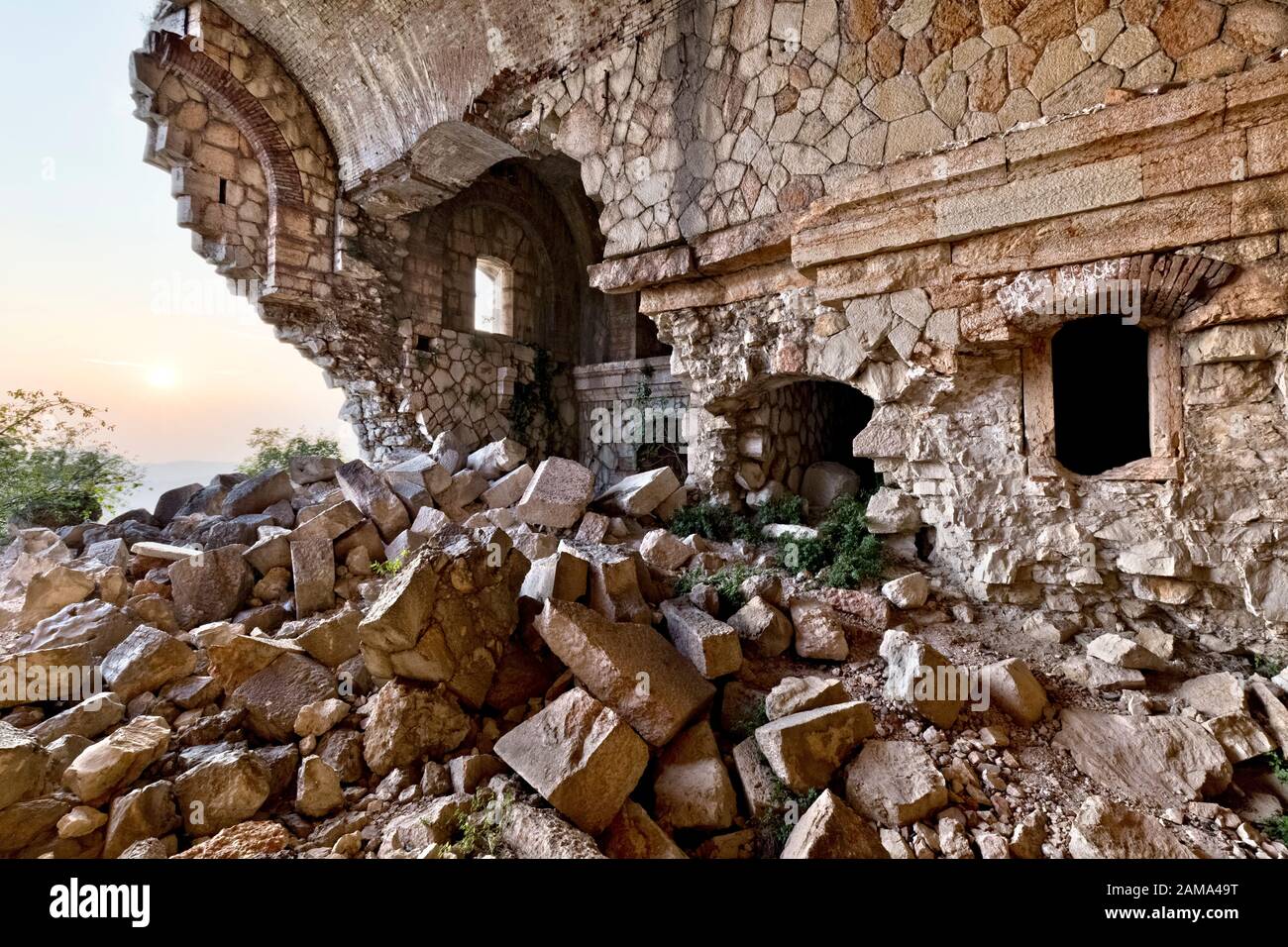 Ruins of Fort Mollinary, a military structure built by the Austrians in the 19th century. Monte, Verona province, Veneto, Italy, Europe. Stock Photo