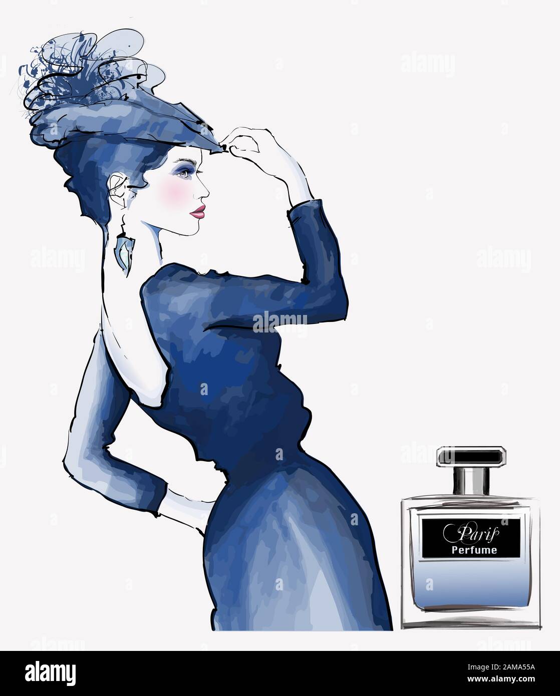 Beautiful Woman With Hat Making Perfume Advertisement Vector Illustration Ideal For Printing On Fabric Or Paper Poster Or Wallpaper House Decora Stock Vector Image Art Alamy