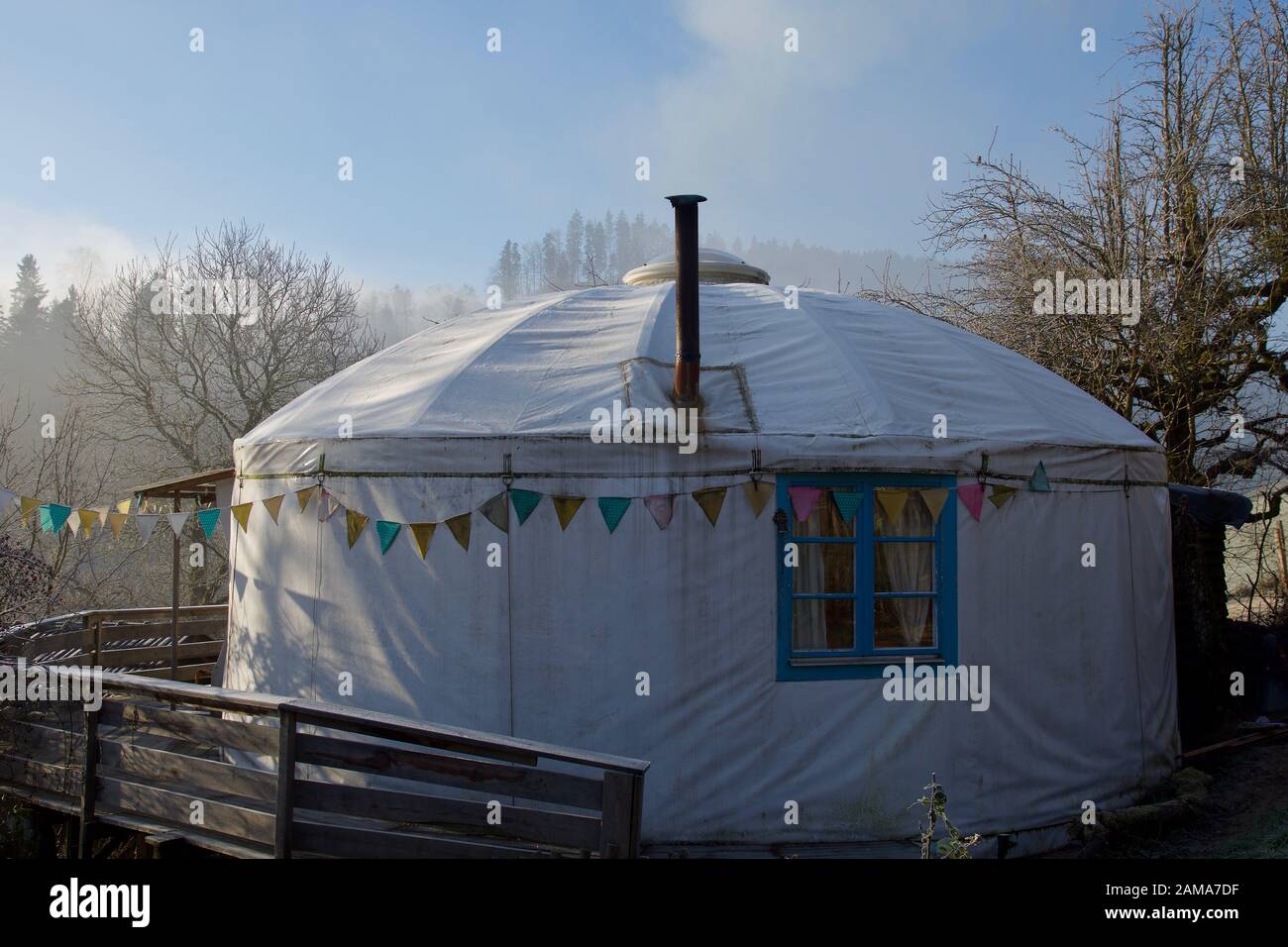 Tiny house in Yurt style for alternative living Stock Photo