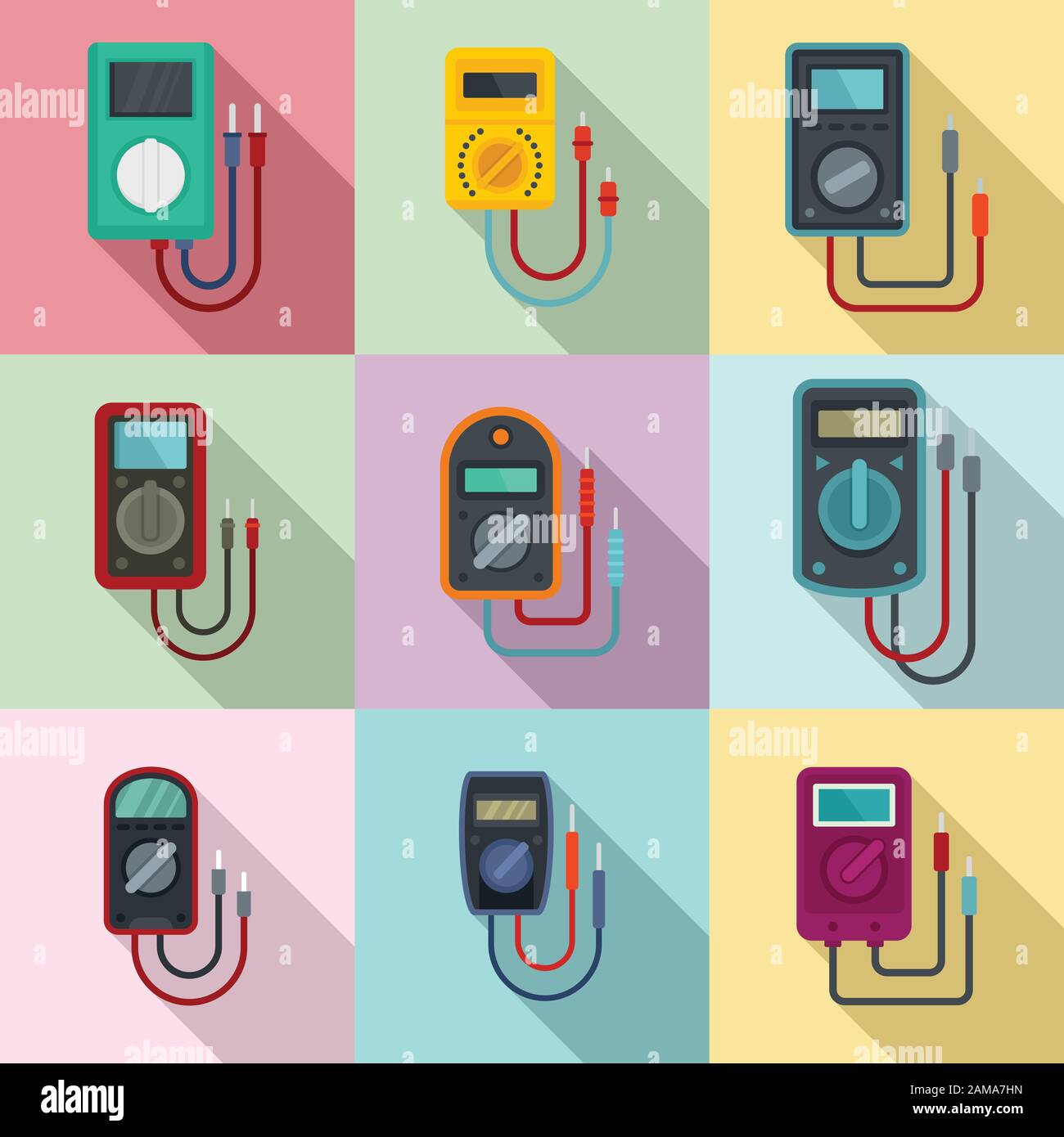 Multimeter icons set. Flat set of multimeter vector icons for web ...