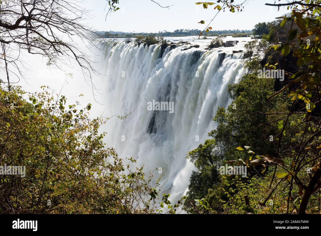 Victoria Falls from the Zambian side of the Zambezi river Stock Photo