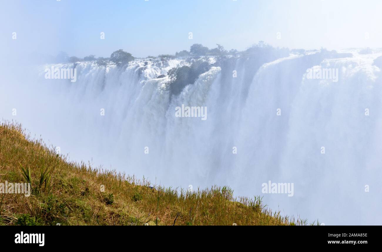 Victoria Falls from Zambian side of Zambezi river Stock Photo