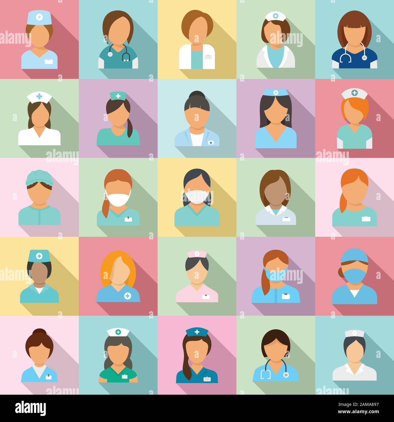 Nurse icons set. Flat set of nurse vector icons for web design Stock