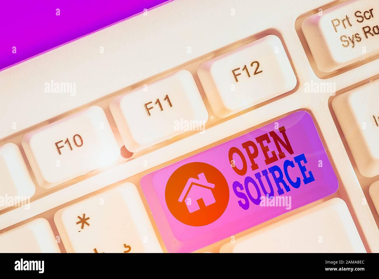 Writing note showing Open Source. Business concept for denoting software which original source code is made free Stock Photo