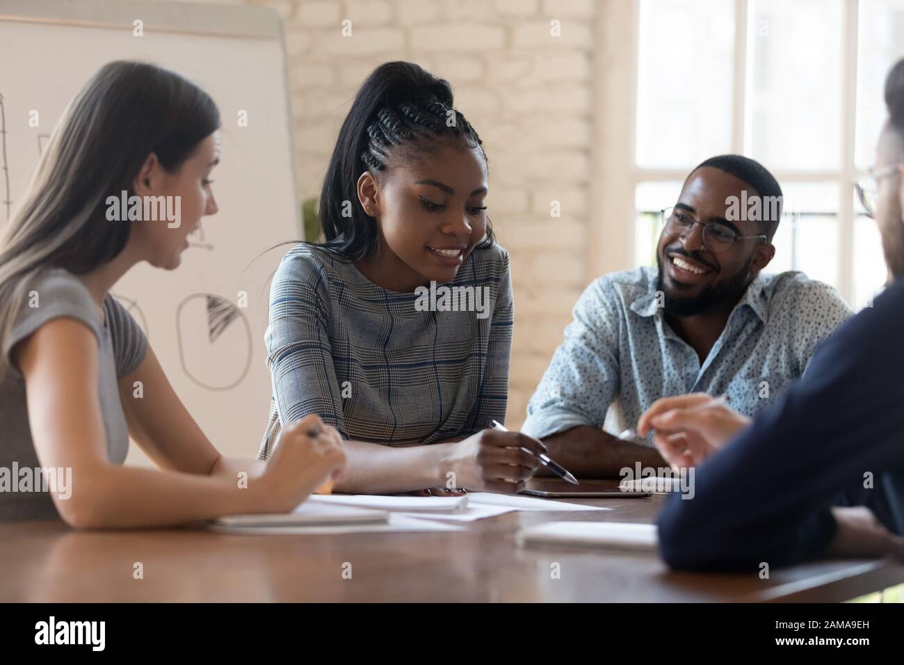 Female boss talk brainstorming hi-res stock photography and images - Alamy