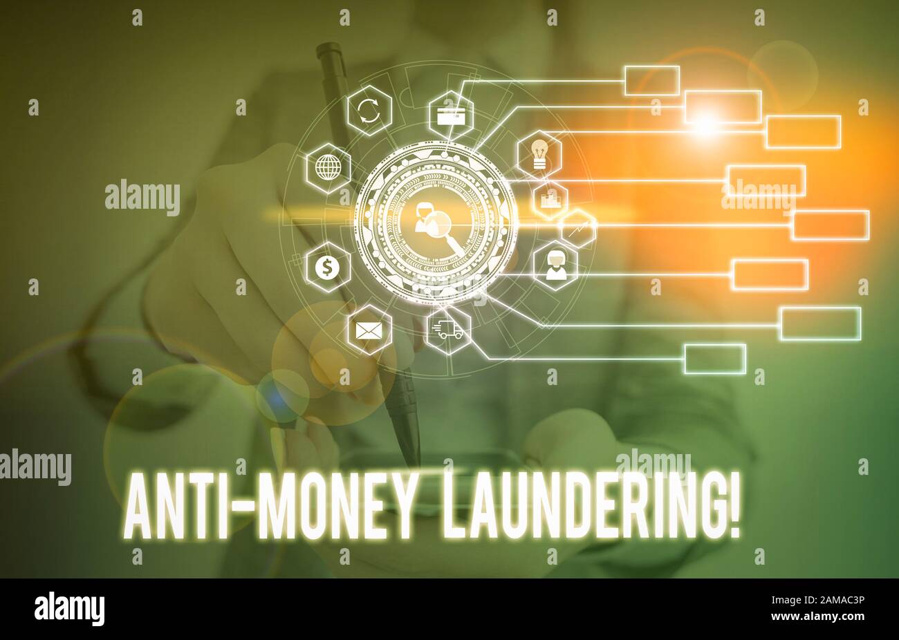 Conceptual hand writing showing Anti Money Laundering. Concept meaning  regulations stop generating income through illegal actions Picture photo  networ Stock Photo - Alamy