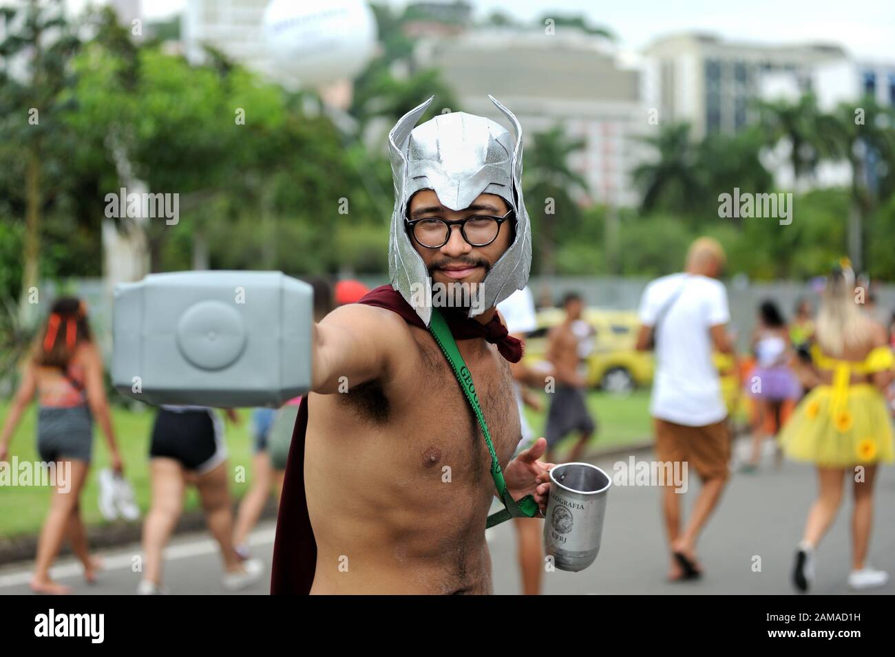 David Santiago (L) as Ares, God of War, and Garrett Gird, as Thor, wait  with others to be judged for the costume contest at the 11th annual Comic  Con in Baltimore on