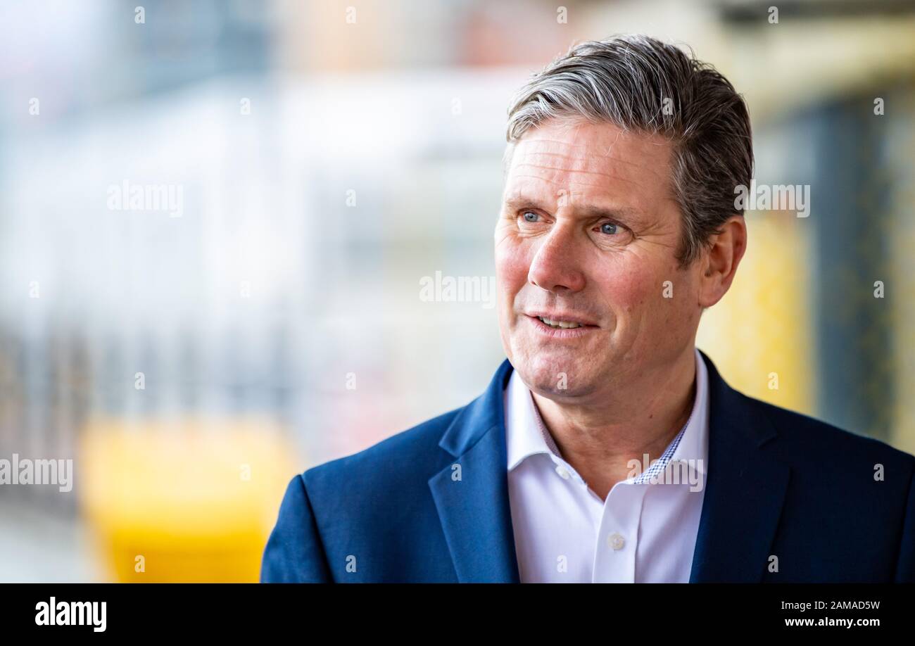 Labour MP Sir Keir Starmer on visit to Oldham 11th January 2020. PIC shows on Metrolink station. Stock Photo