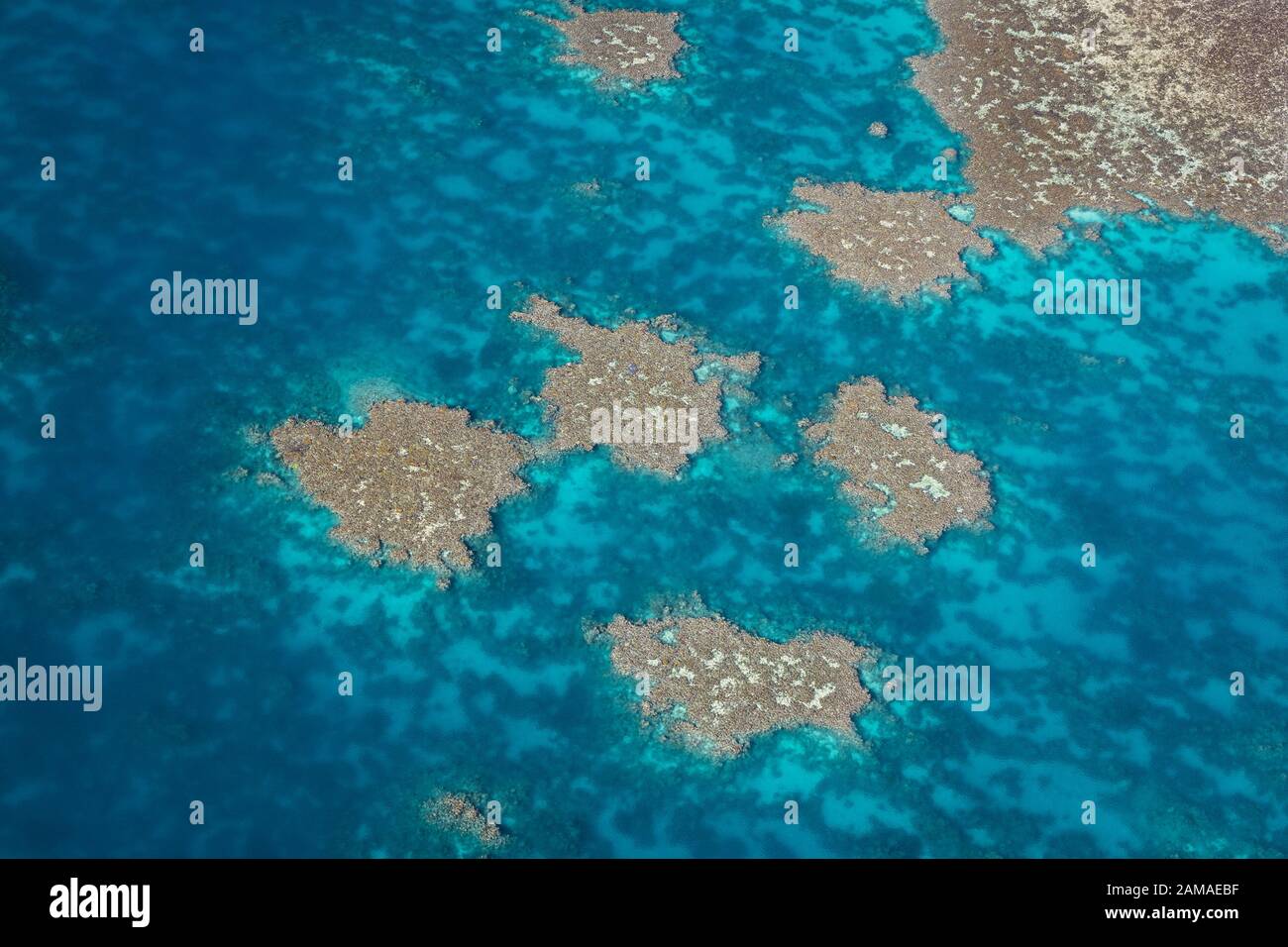 Aerial shot of the famous Great Barrier Reef. Stock Photo