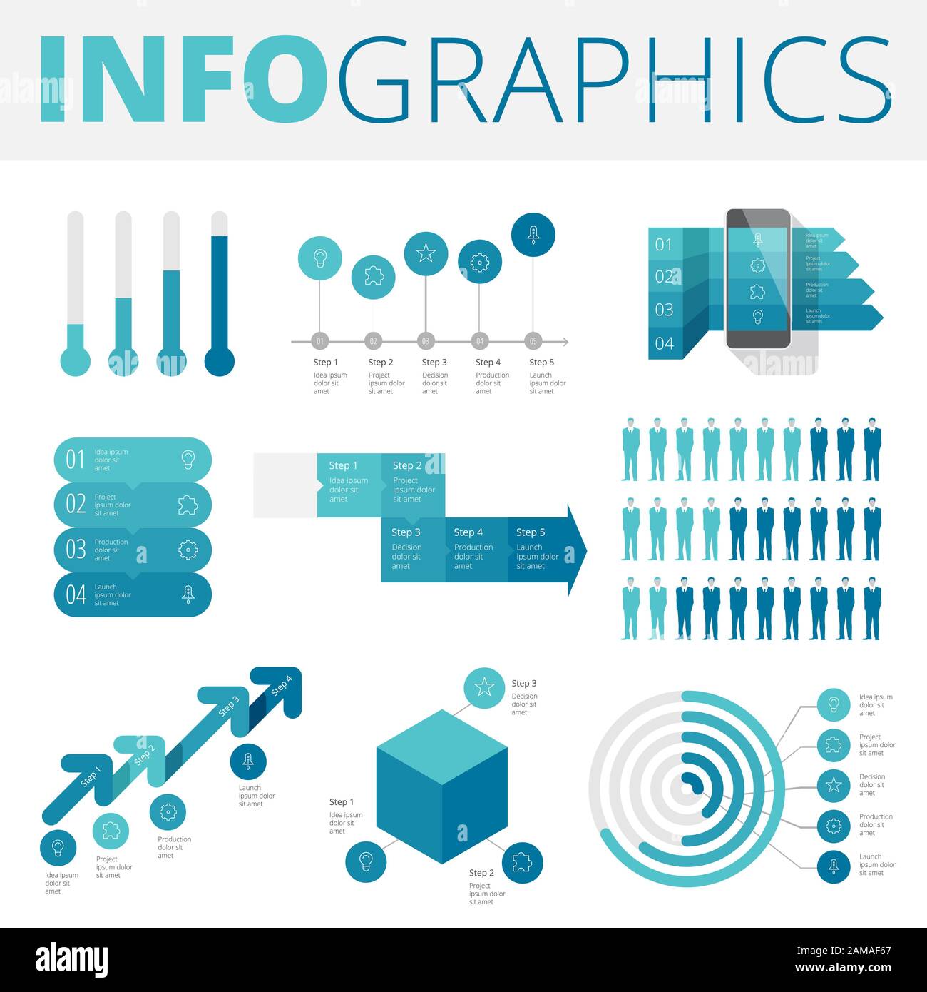 Infographics design elements collection for business, technology and ...