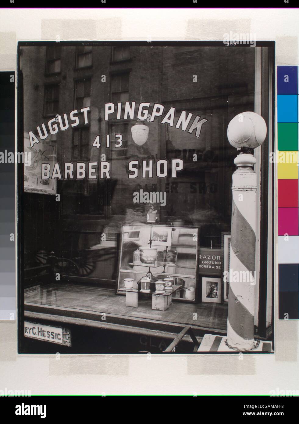 Pingpank Barber Shop 413 Bleecker Street Manhattan Code Iii H Display Of Shaving Cups In Window Of Shop Barber Pole At Right Citation Reference Cny 300 Pingpank Barber Shop 413 Bleecker Street Manhattan Stock