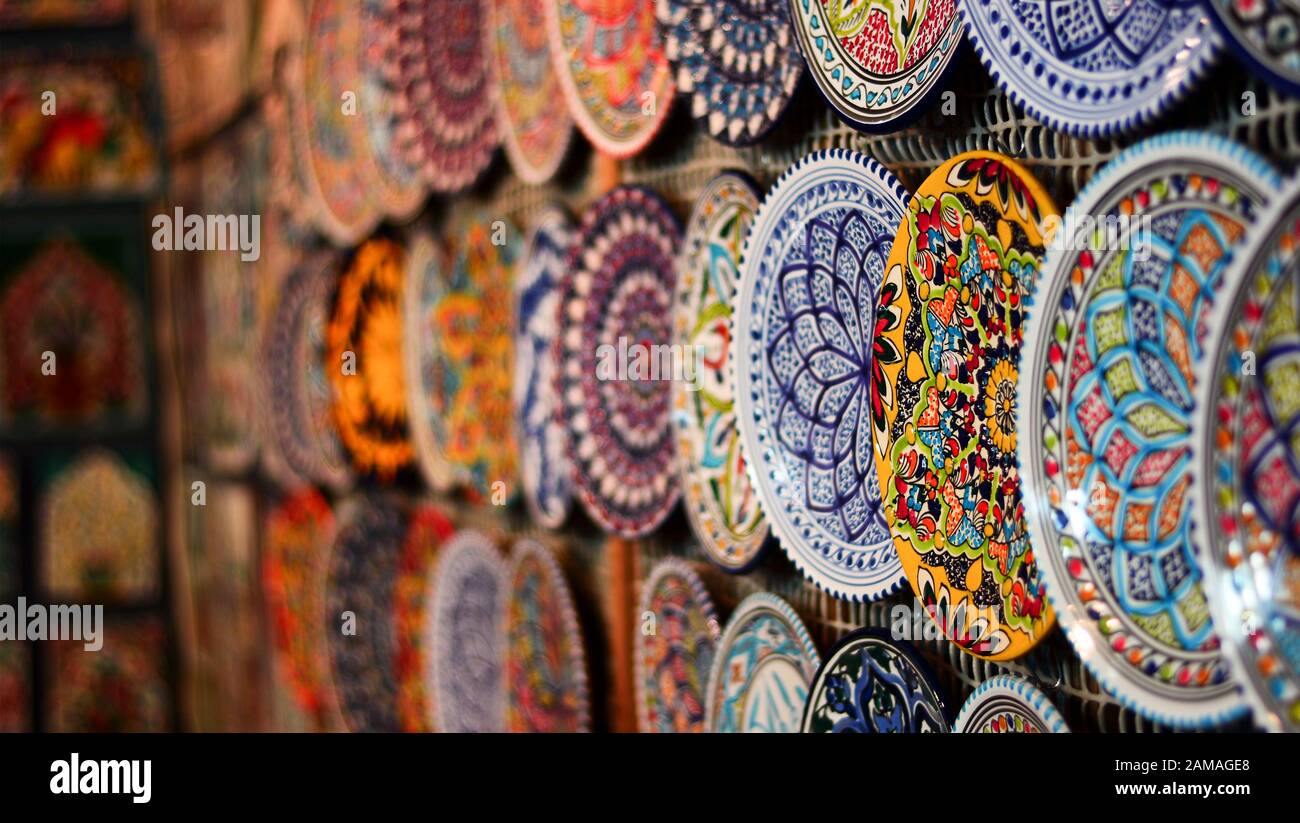 colorful fabrics in the souks Stock Photo