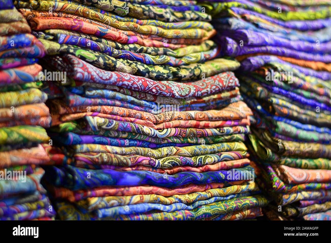 colorful fabrics in the Eastern markets Stock Photo