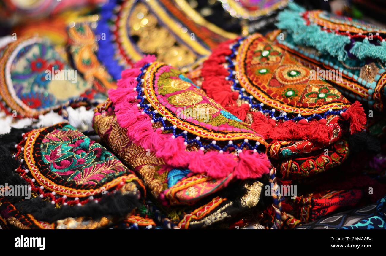 fine fabrics in the oriental markets Stock Photo
