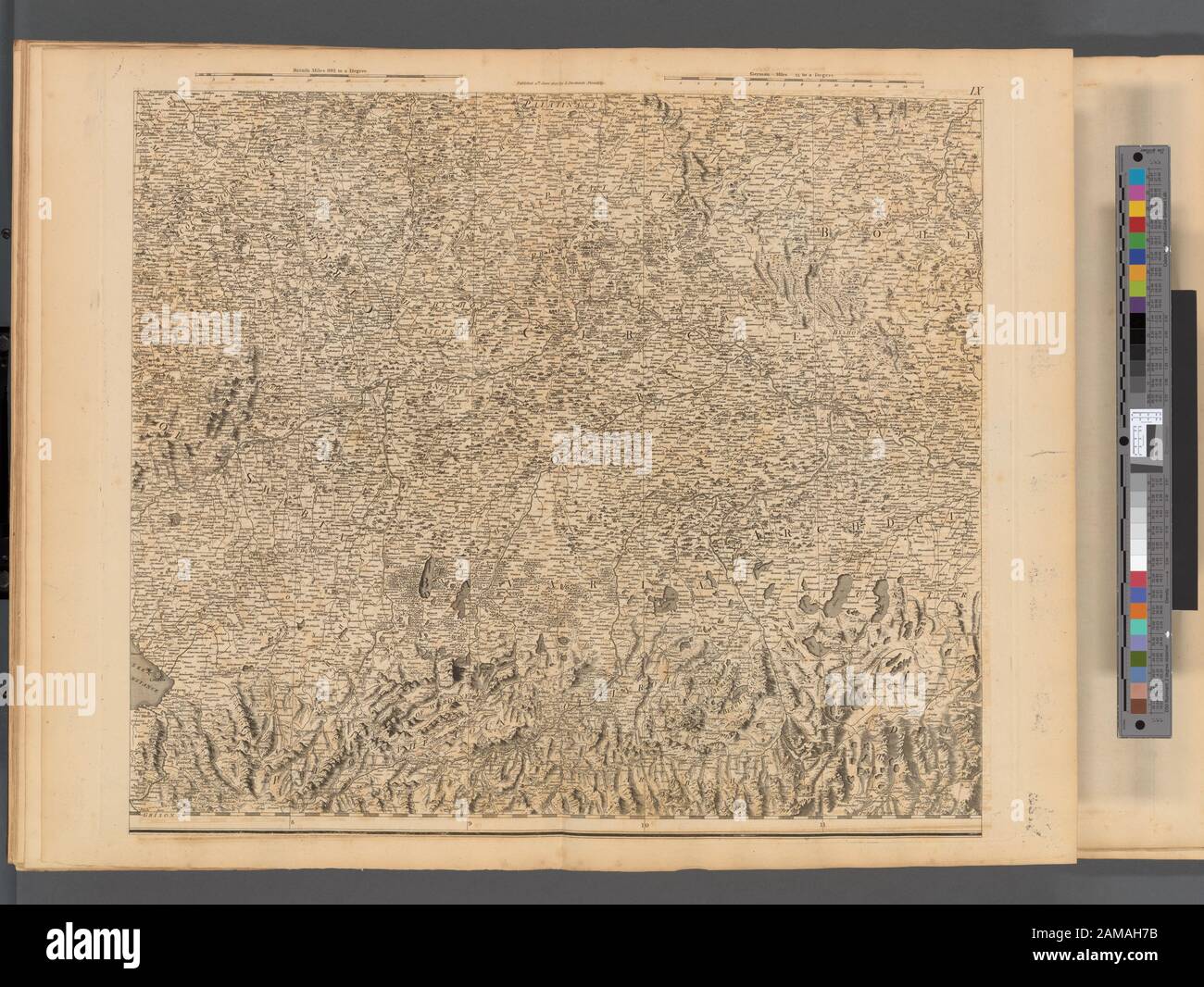 Plate IX- A general map of the empire of Germany, Holland, the Netherlands, Switzerland, the Grisons, Italy, Sicily, Corsica, and Sardinia  Published 4th June 1800 by J. Stockdale, Piccadilly.; Plate IX: A general map of the empire of Germany, Holland, the Netherlands, Switzerland, the Grisons, Italy, Sicily, Corsica, and Sardinia Stock Photo