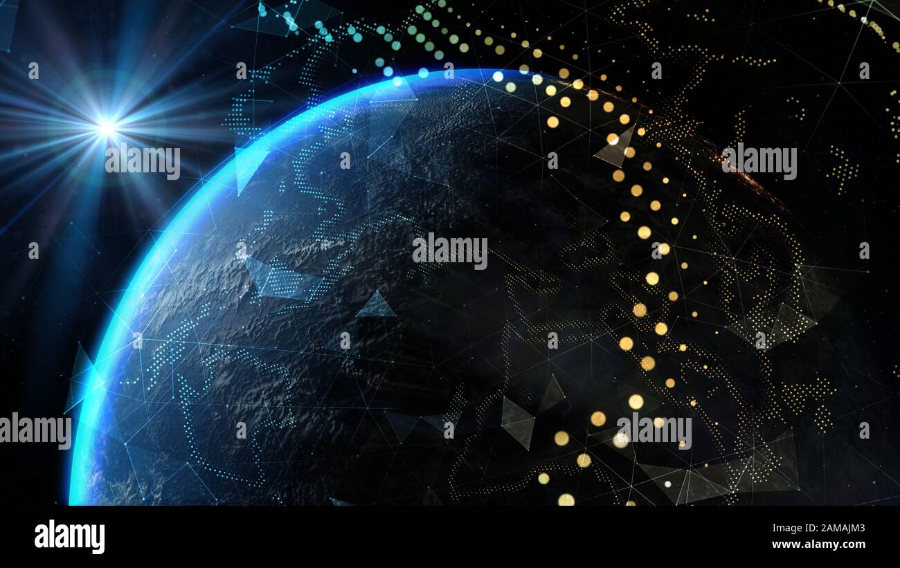 Global network connection and telecommunication on earth. Elements of ...