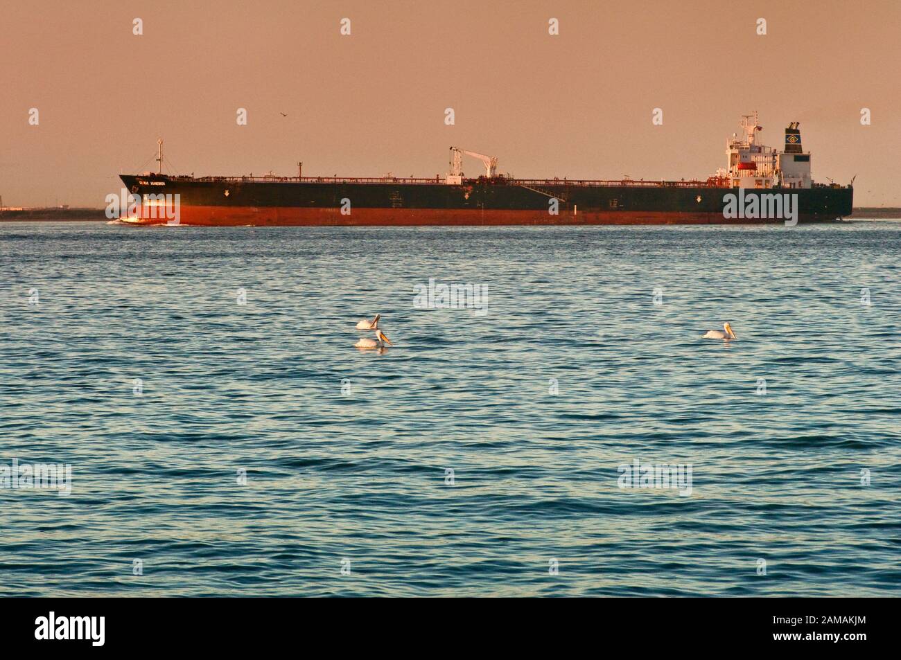 Oil tanker M/S Genmar Agamemnon, Liberia flag, leaving Galveston Bay on