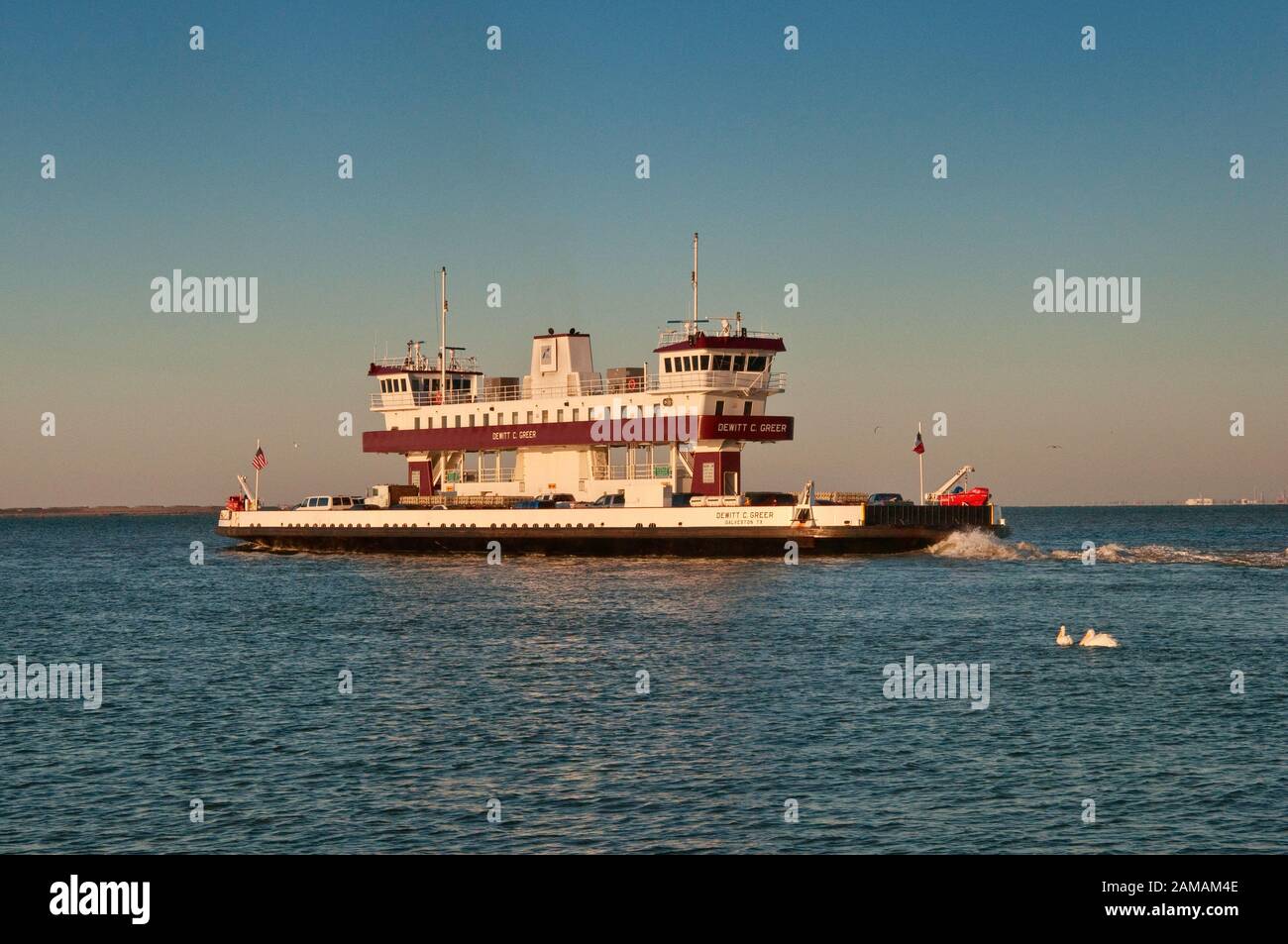 Dewitt C Greer, ferry crossing Galveston Bay, from Bolivar Peninsula to Galveston, Texas, USA Stock Photo