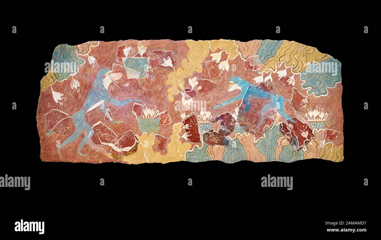 Fresque Murale Minoenne "Cueilleuse De Safran" - Copie Musée Peint à La Main - 52x34 Cm