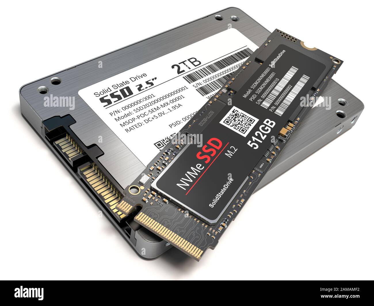 Different types of SSD disk drive isolated on white background. Classic SSD  and SSD m2. 3d illustration Stock Photo - Alamy