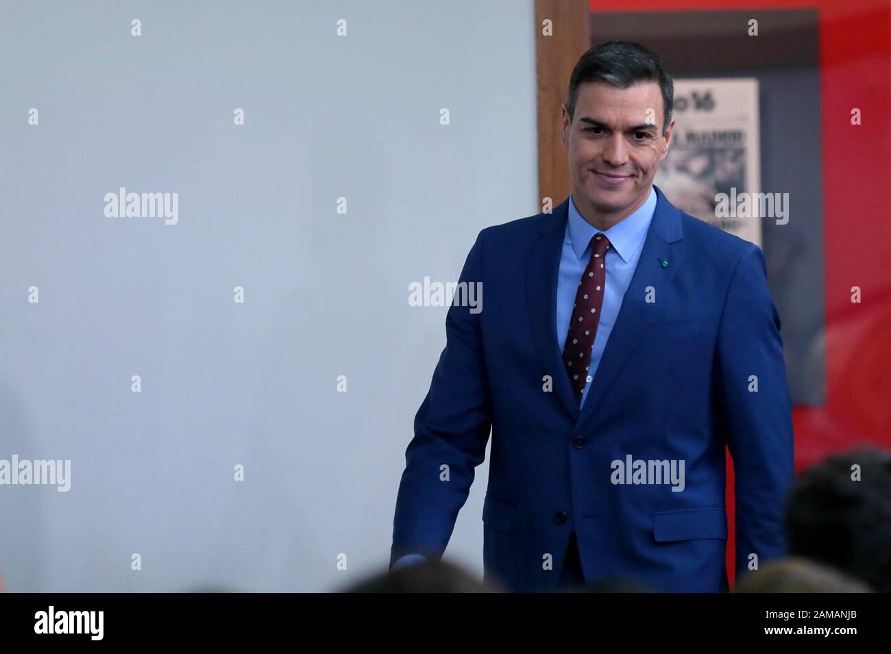 Madrid Spain; 12/01/2020.-Institutional Declaration of spanish President  Pedro Sánchez before the media in the Palacio de La Moncloa, after  transmitting to King Felipe VI the names of the people who will make