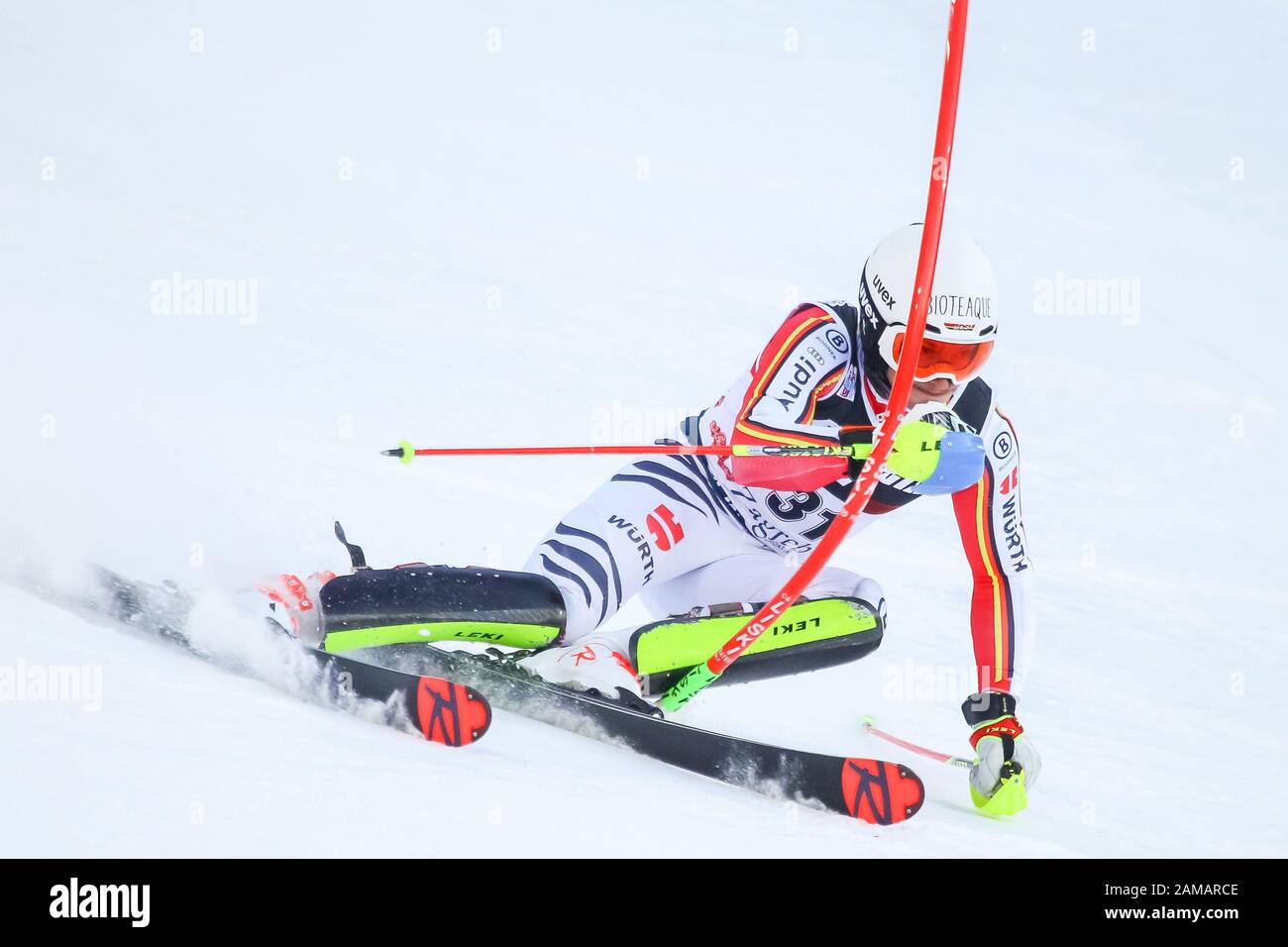 Zagreb, Croatia - January 5, 2020 : Linus Strasser from Germany competing during the Audi FIS Alpine Ski World Cup 2019/2020, 3rd Mens Slalom, Snow Qu Stock Photo