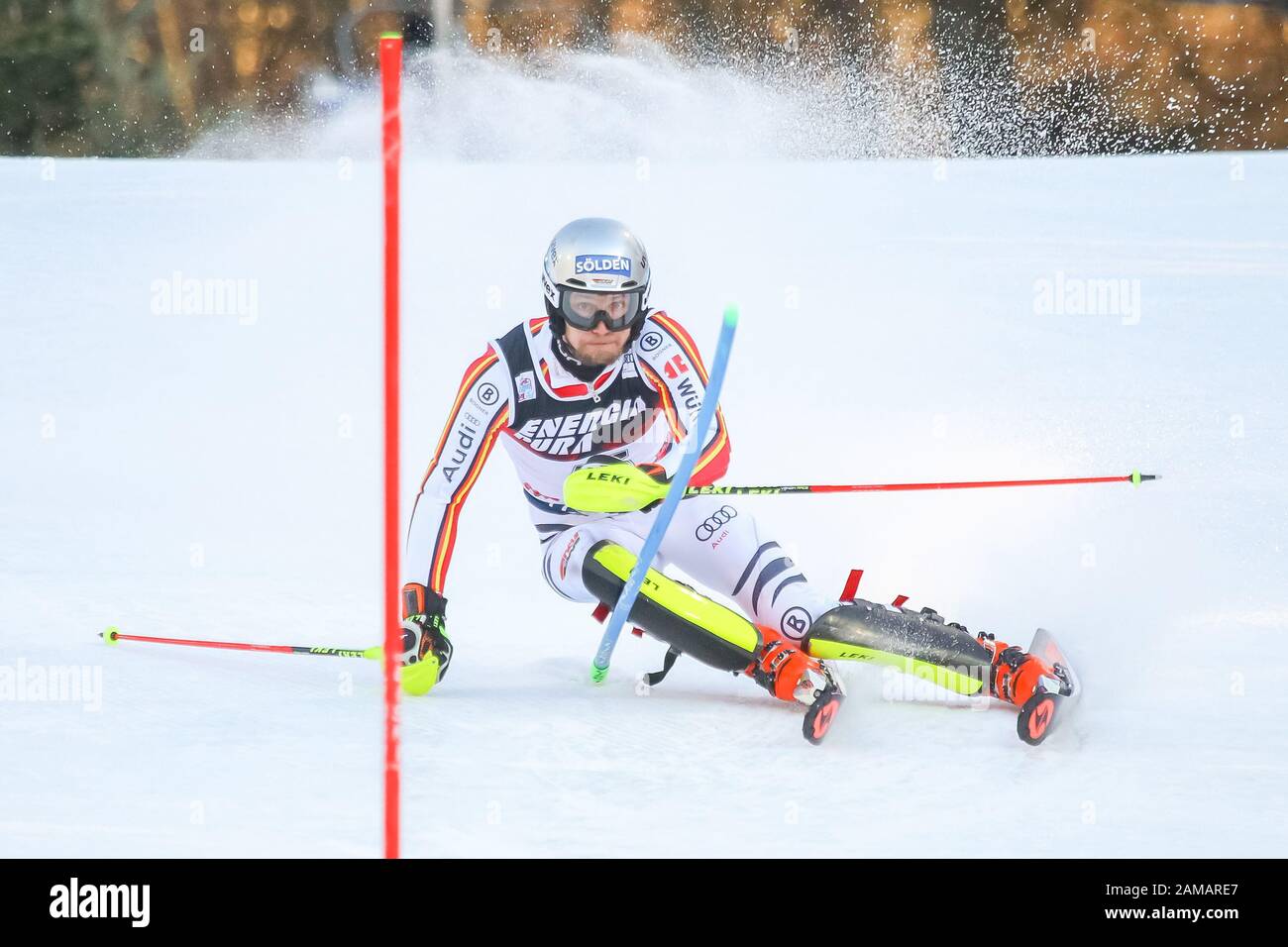 Zagreb, Croatia - January 5, 2020 : David Ketterer from Germany competing during the Audi FIS Alpine Ski World Cup 2019/2020, 3rd Mens Slalom, Snow Qu Stock Photo