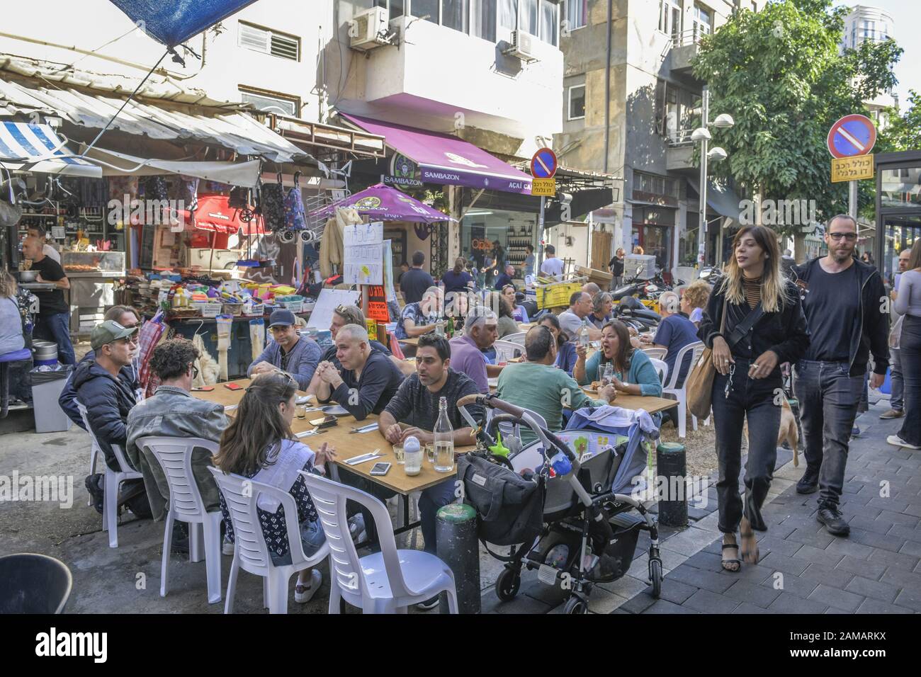 Straßencafé, Carmel Markt, Tel Aviv, Israel Stock Photo