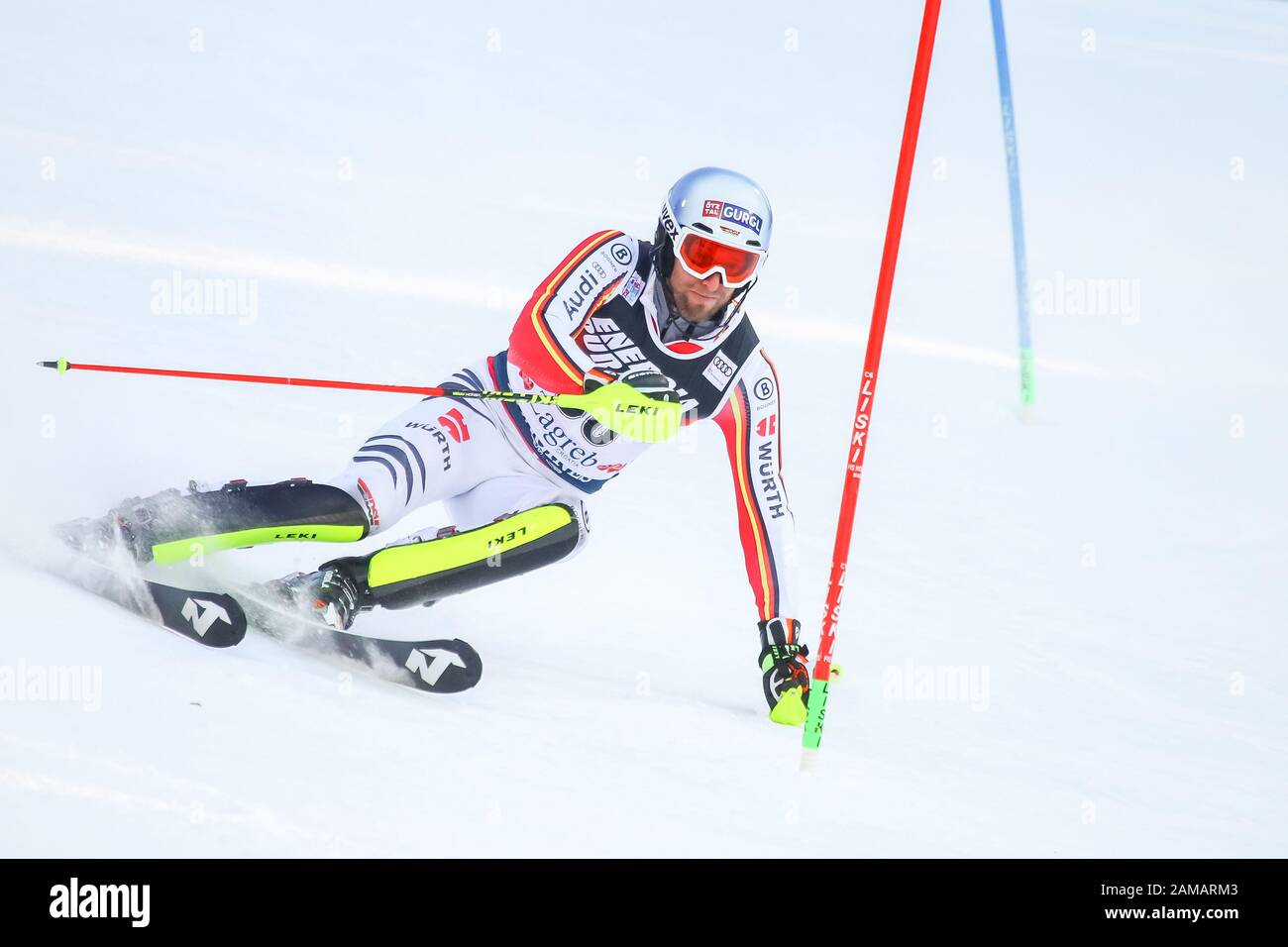 Zagreb, Croatia - January 5, 2020 : Fritz Dopfer from Germany competing during the Audi FIS Alpine Ski World Cup 2019/2020, 3rd Mens Slalom, Snow Quee Stock Photo