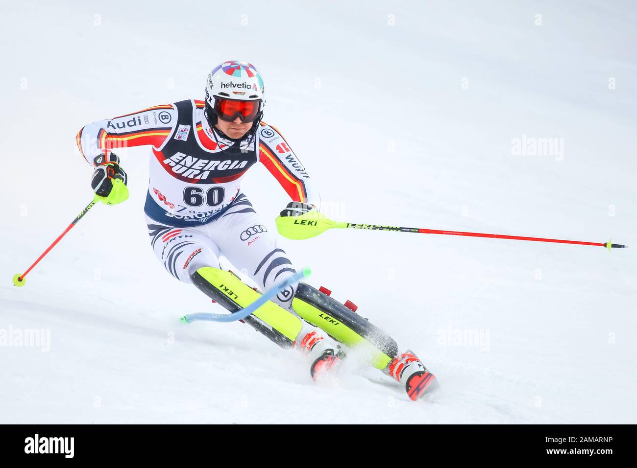 Zagreb, Croatia - January 5, 2020 : Stefan Luitz from Germany competing during the Audi FIS Alpine Ski World Cup 2019/2020, 3rd Mens Slalom, Snow Quee Stock Photo