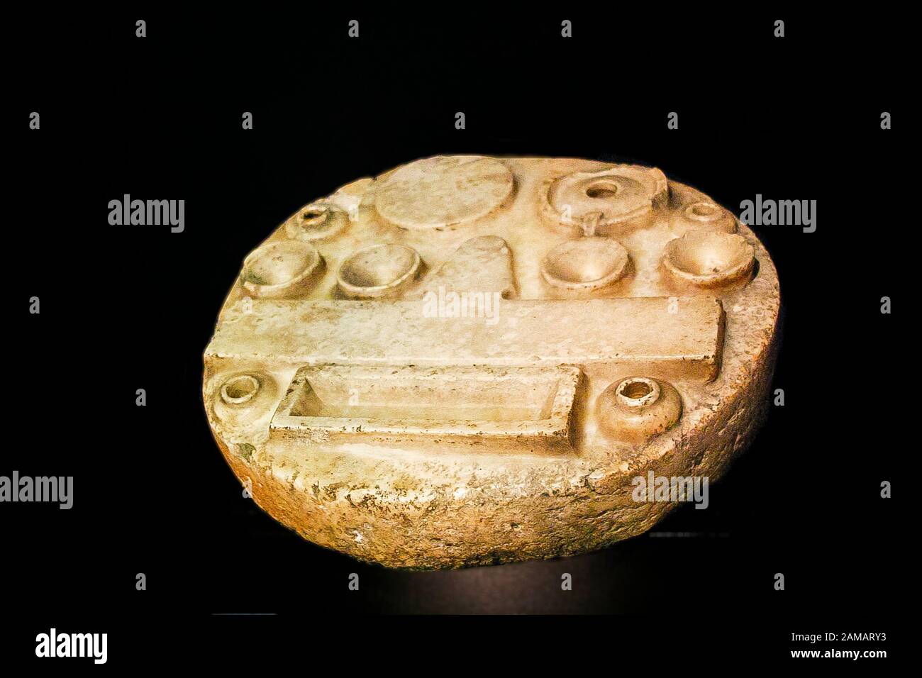 Egypt, Alexandria, National Museum, offering table, Old Kingdom, Saqqara, alabaster. Stock Photo