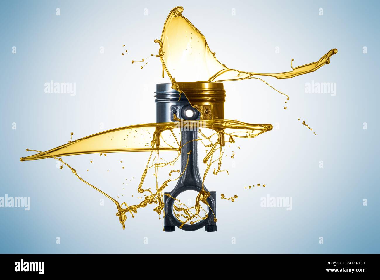 Piston and connecting rod are thrown with oil. Engine oil concept - Oil Splash Stock Photo