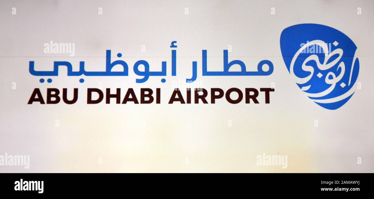 A sign at Abu Dhabi Airport, Abu Dhabi, United Arab Emirates Stock Photo