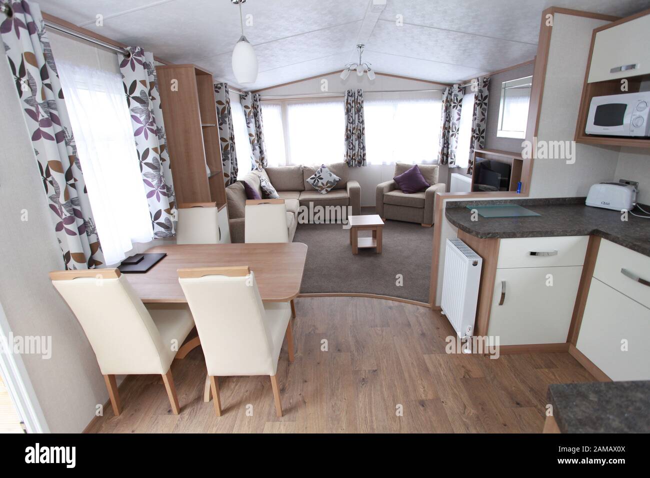 Luxury interior of a static caravan, Holiday Home Stock Photo Alamy
