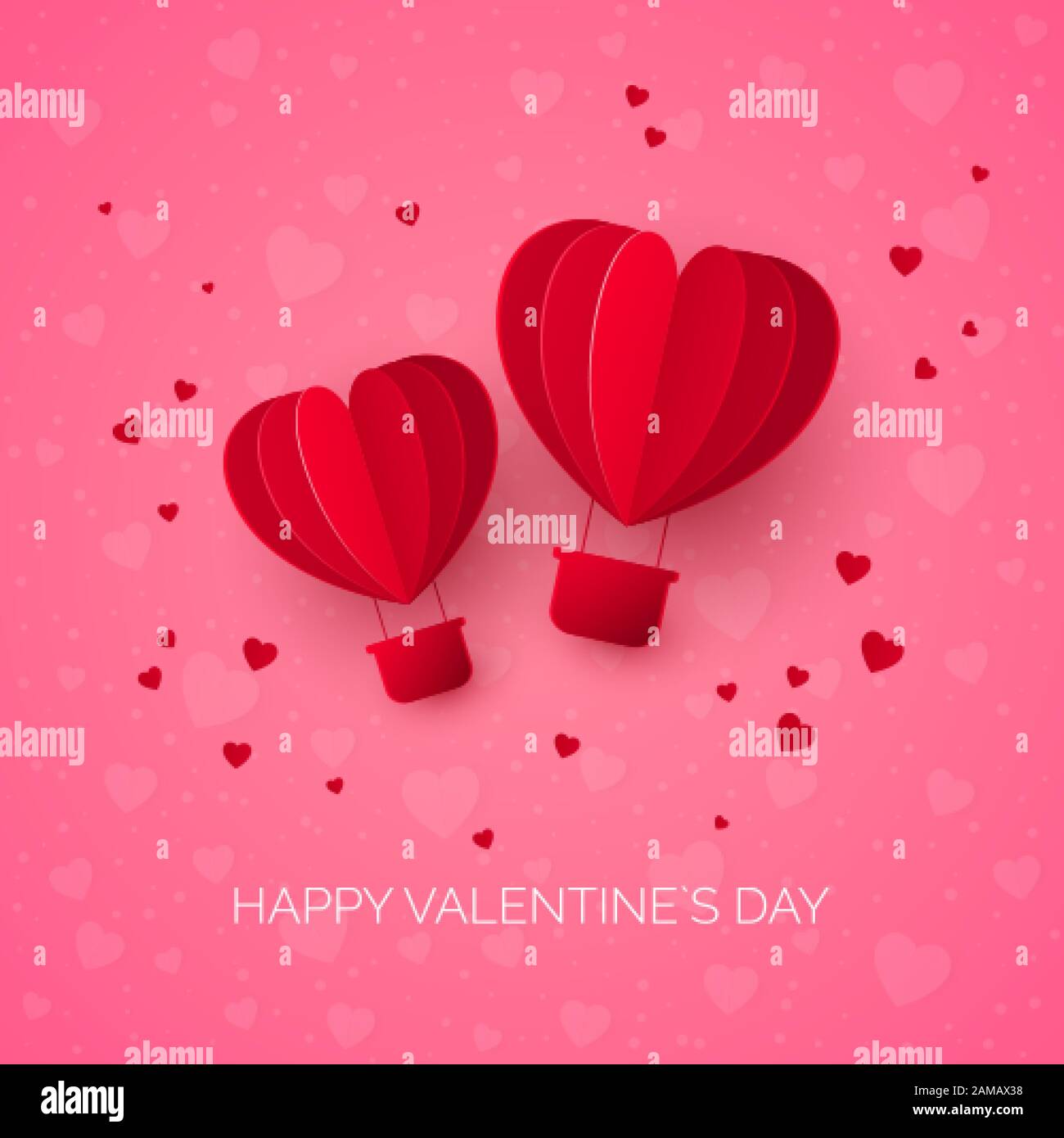 Valentine`s day with couple paper cut red heart shape air balloons ...