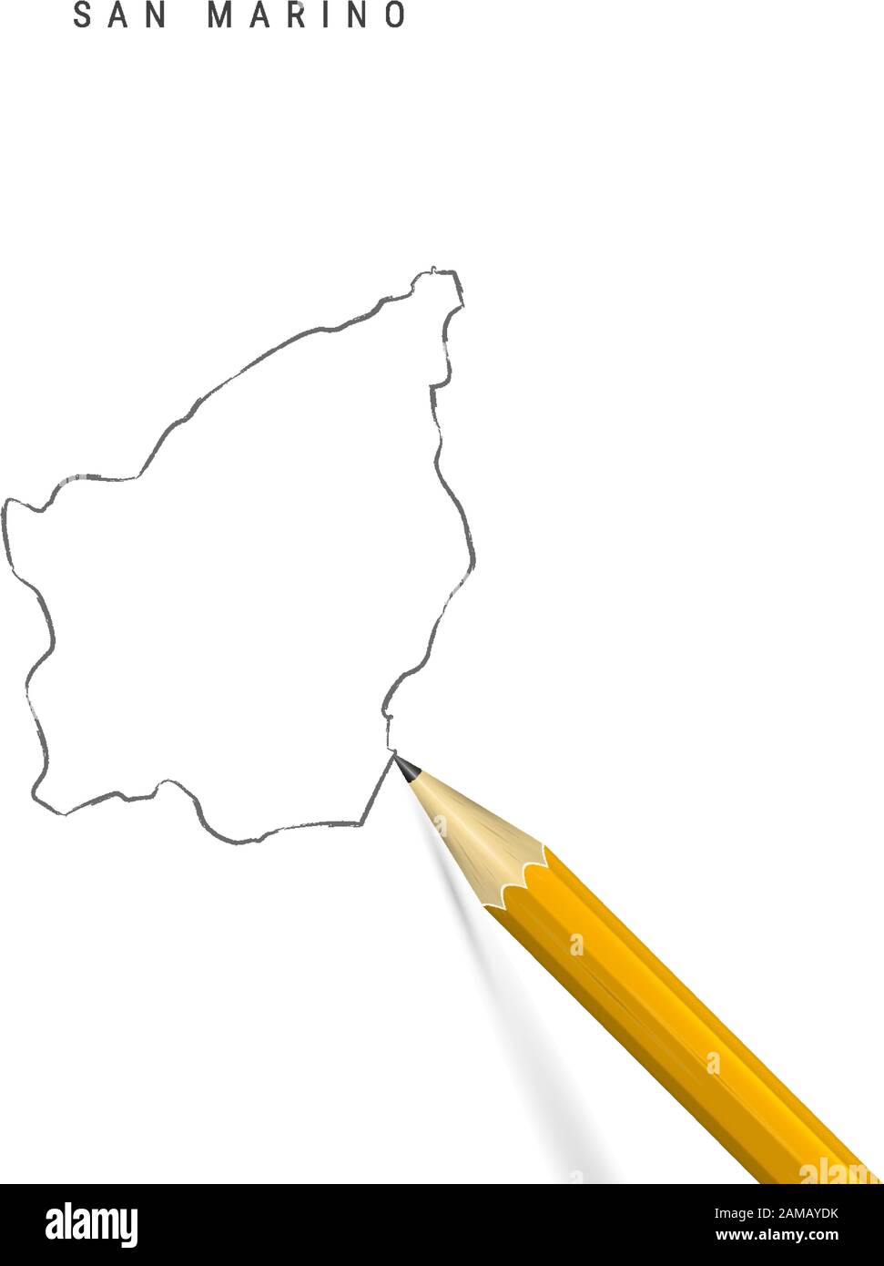 San Marino sketch outline map isolated on white background. Empty hand ...